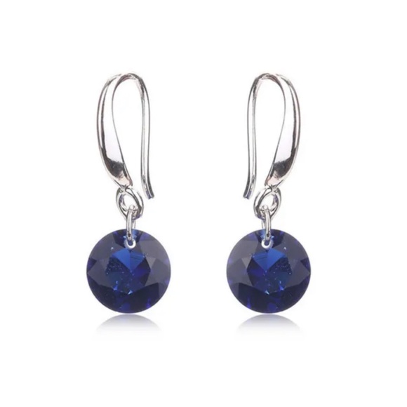💗 Sapphire Crystal Drop Silver Earrings NEW - Picture 1 of 3